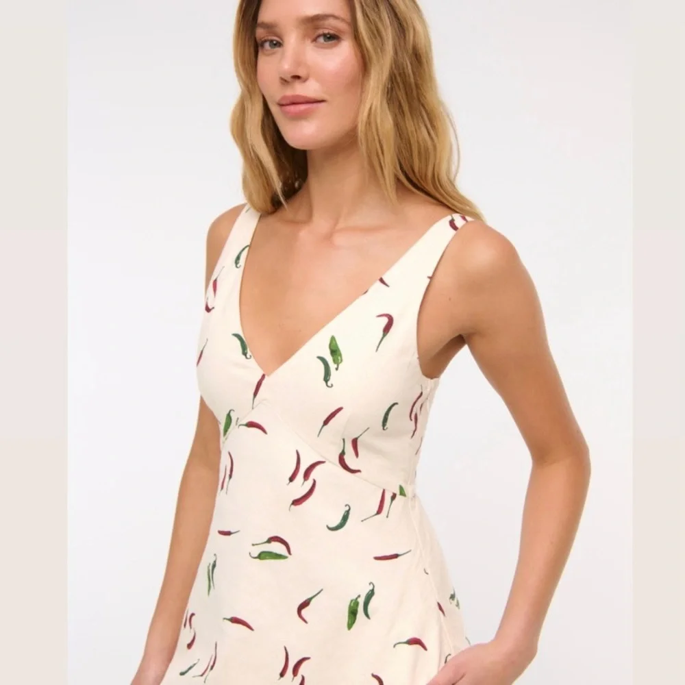 Abercrombie V-Neck Linen-Blend Mini Dress in Pepper Print, Size XS - Picture 1 of 8
